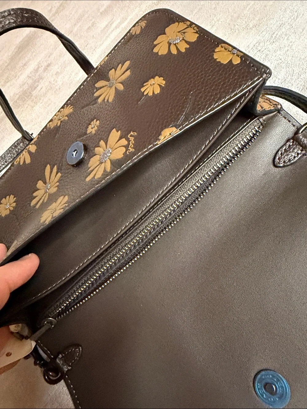 COACH- Hayden Brown Floral Leather Crossbody Bag with Tan Flowers NWT